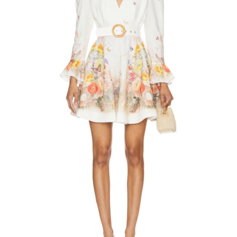 New! Zimmermann Tranquillity Butterfly Floral Linen Mini Dress - Picture 2 of 12